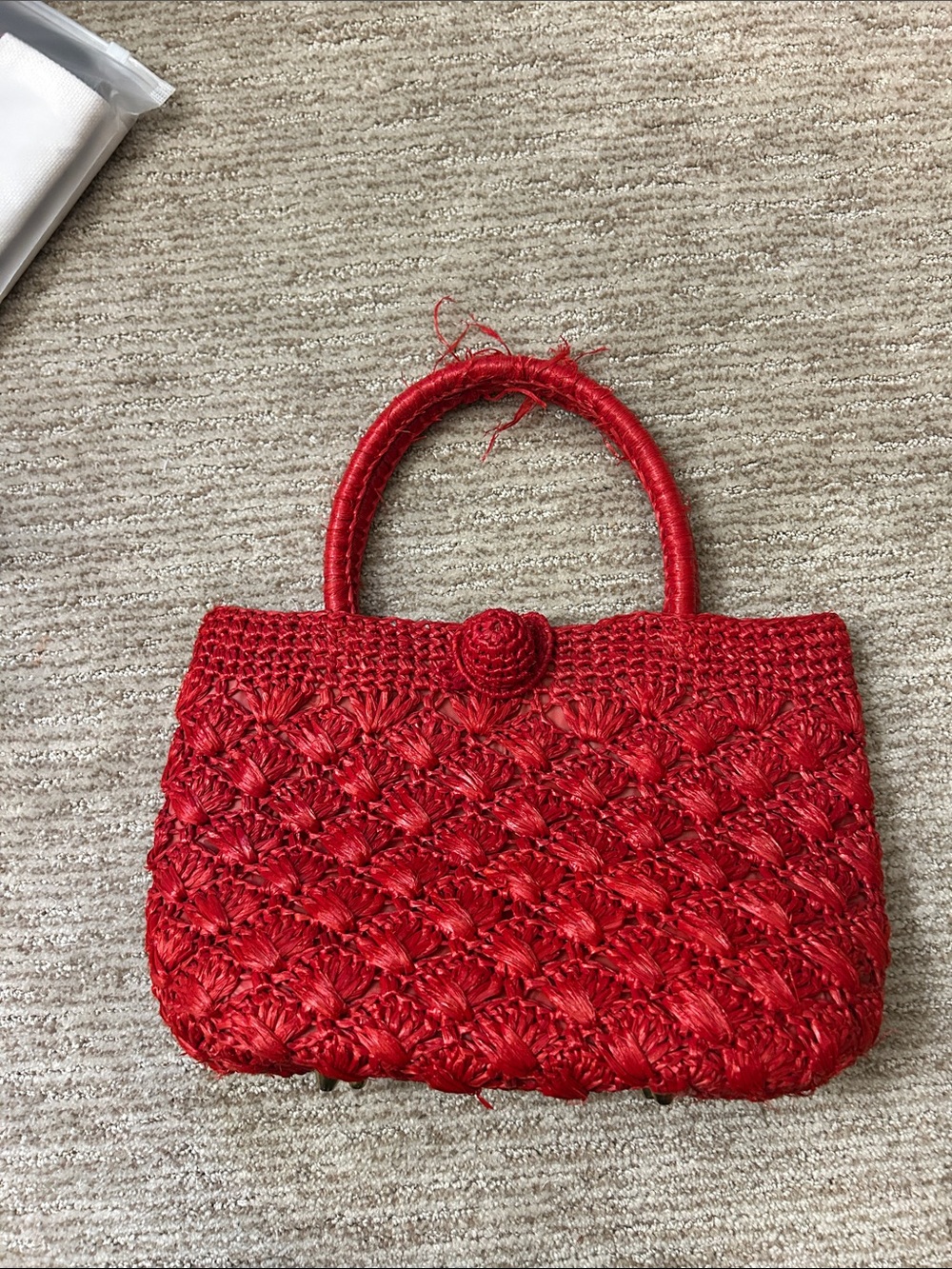 Red Handwoven Straw Tote Bag - Women Bags